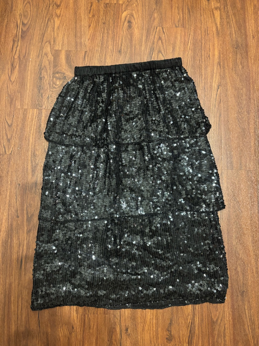 100% Silk Vintage Black Sequin Women's Skirt